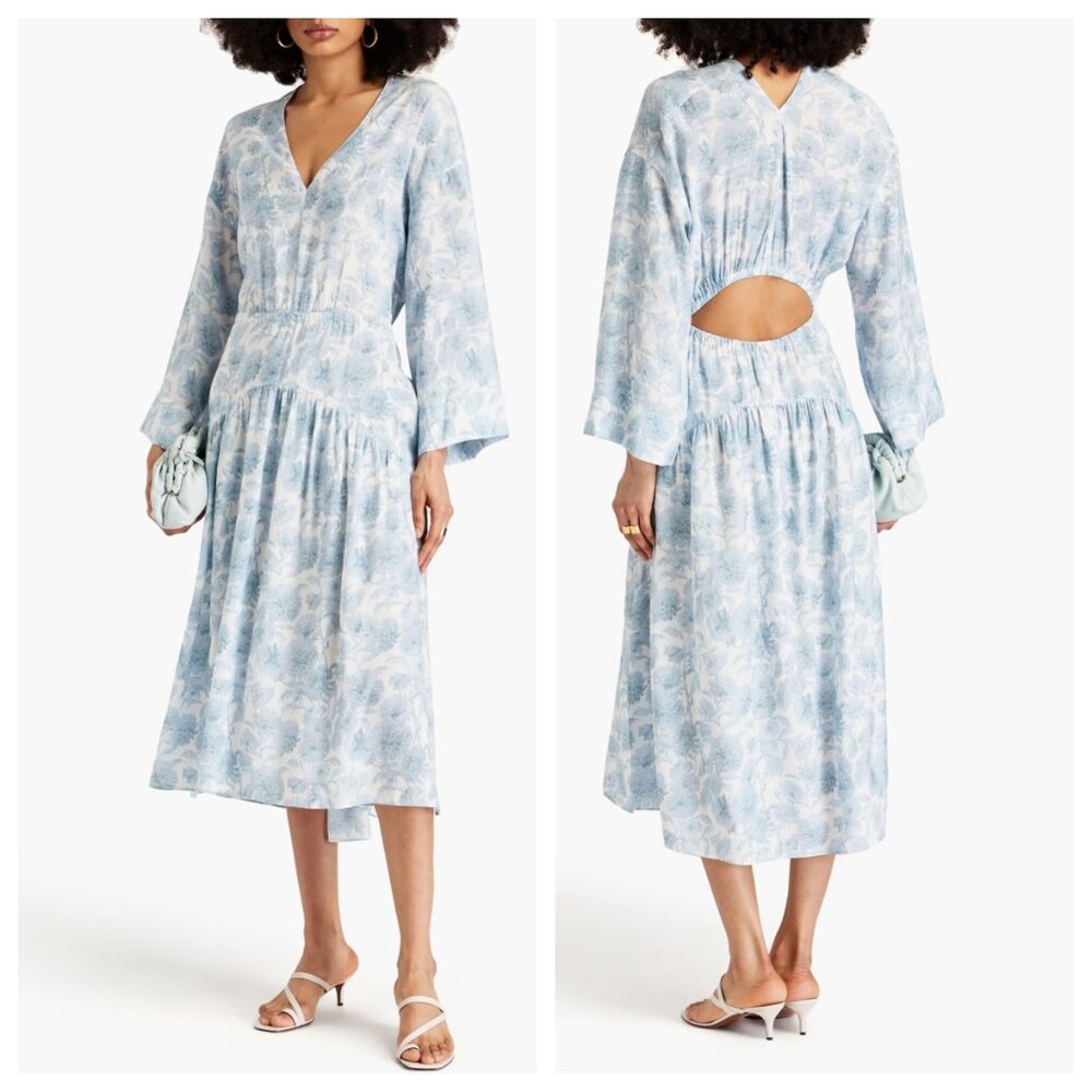 Vince Cutout Floral-print Voile Midi Dress